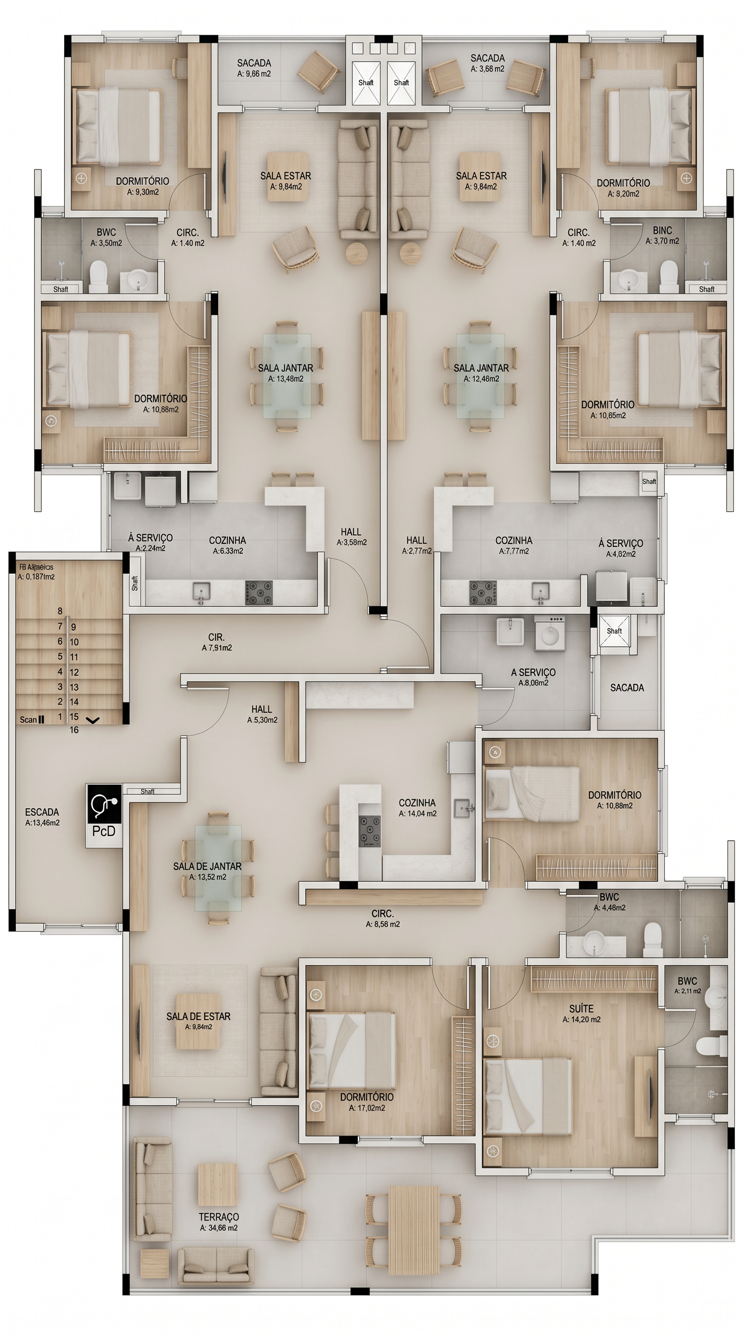 Planta baixa — Apartamento Tipo 1 (124 m²)